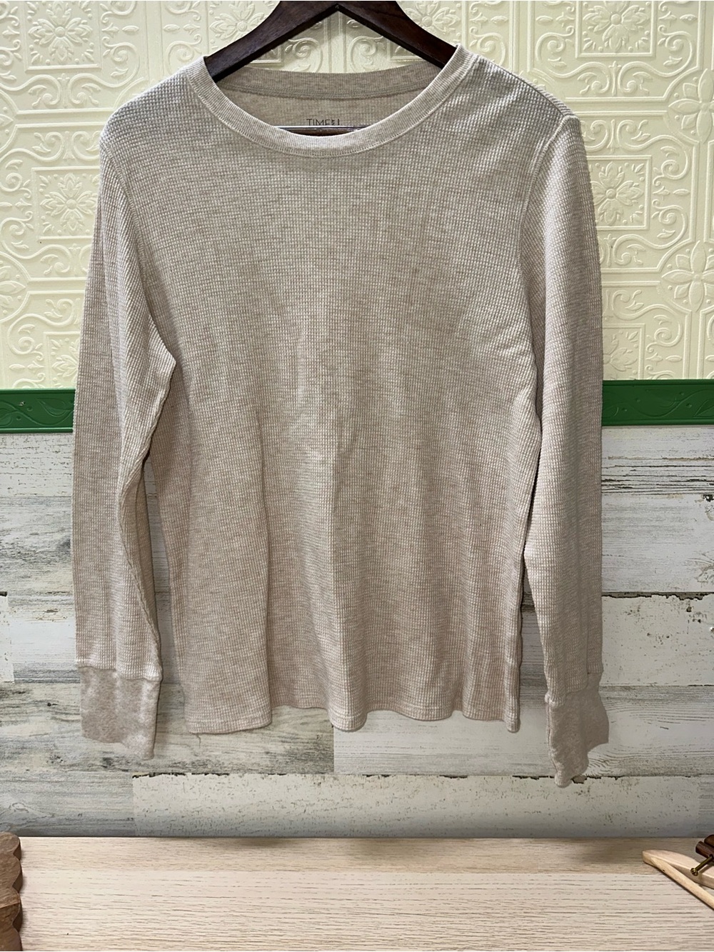 Women’s  Long-Sleeve Waffle Knit Sweater in Light Beige